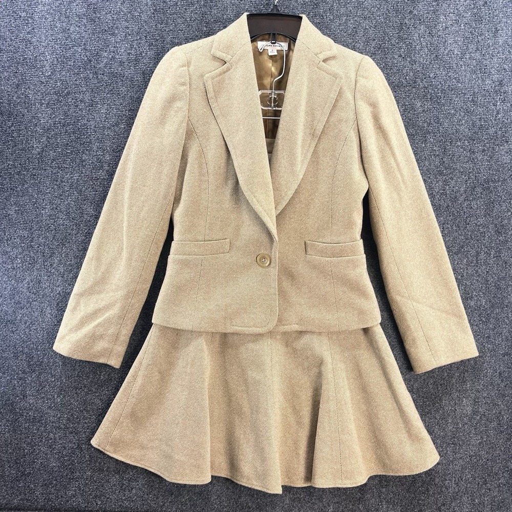 Vtg Banana Republic 2 Piece Skirt/Blazer Set Sz 2 Wool Tweed Camel Brown Career